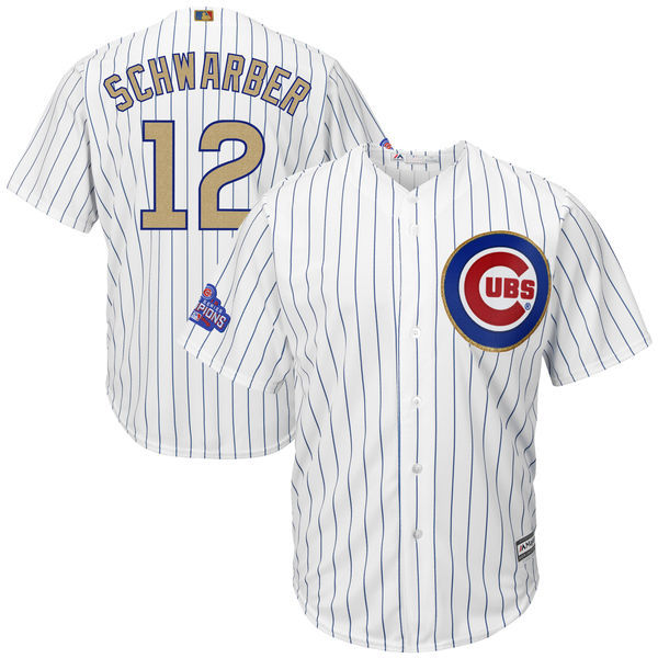 2017 MLB Chicago Cubs #12 Schwarber CUBS White Gold Program Game Jersey->chicago cubs->MLB Jersey